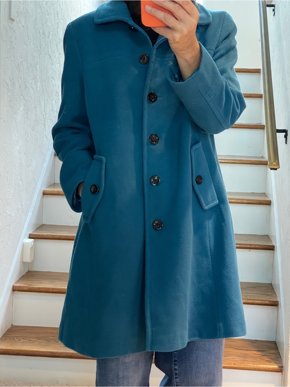 Land's end wool blend turquoise short pea coat women 12 P